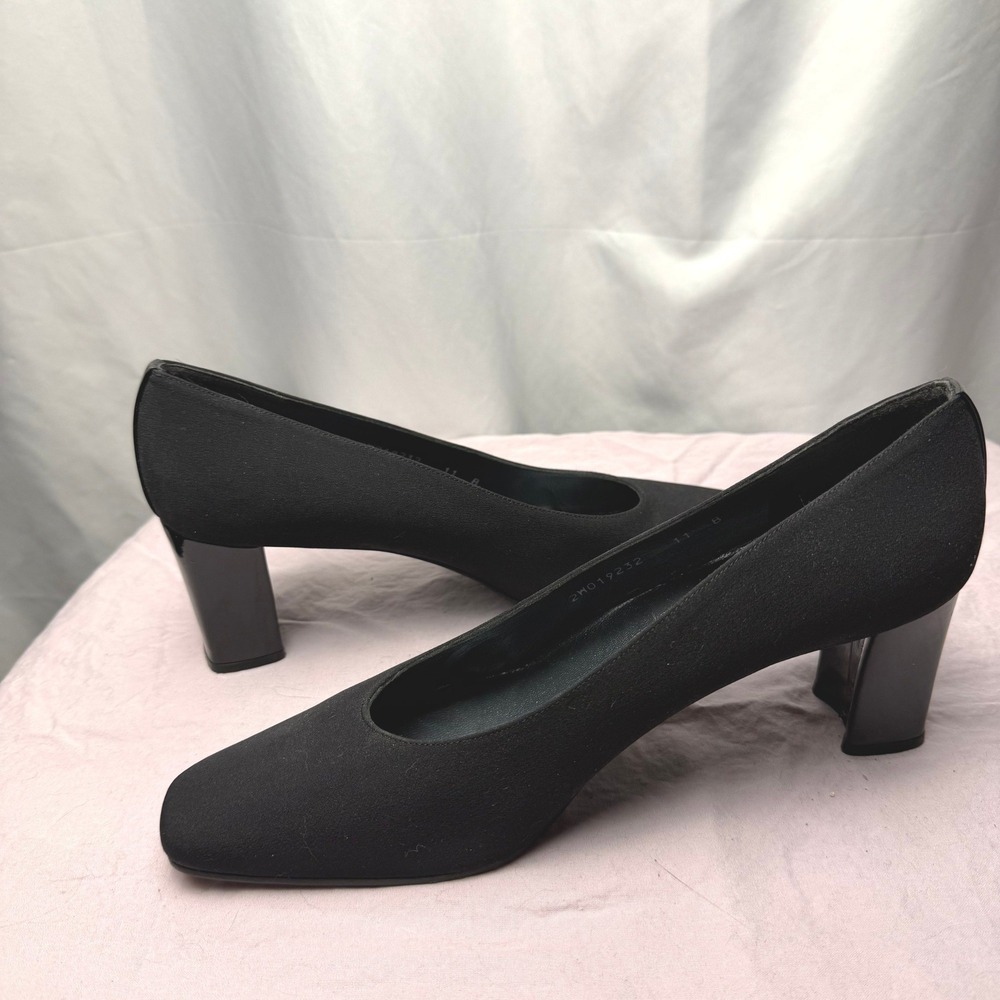 VTG 90s Stuart Weitzman Black Square Toe Pumps Size 11 B Minimalist Office Work